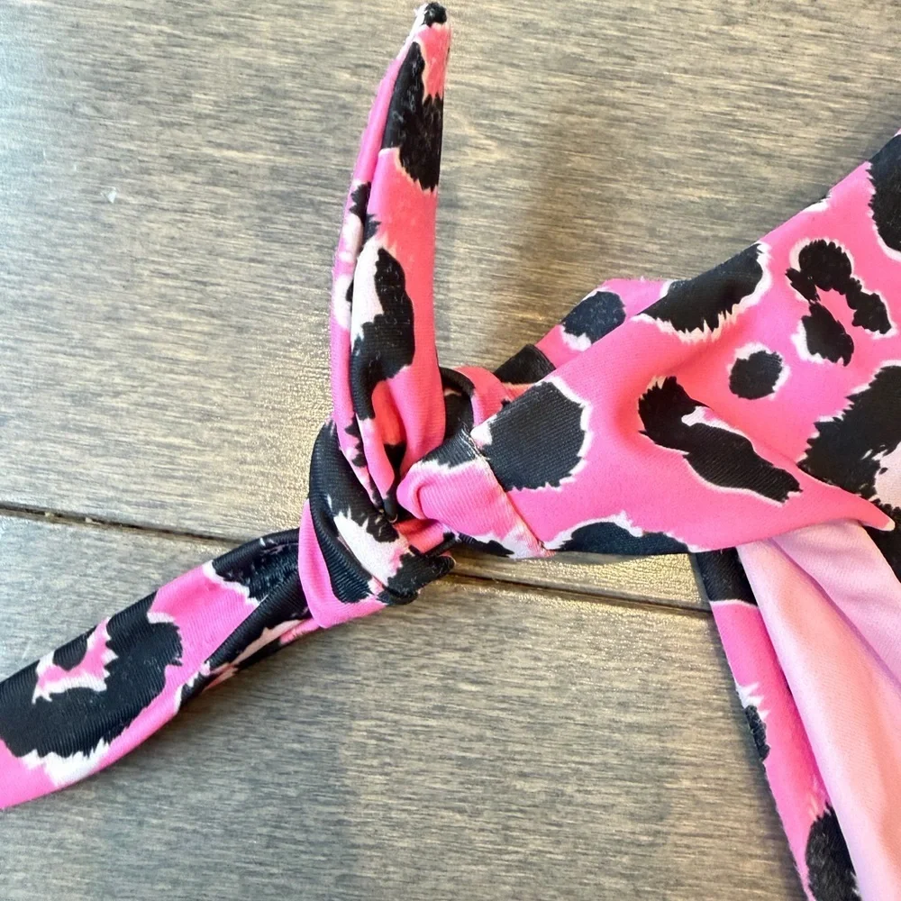 Designer Pink & Turquoise Heart Leopard Cutout Swimsuit